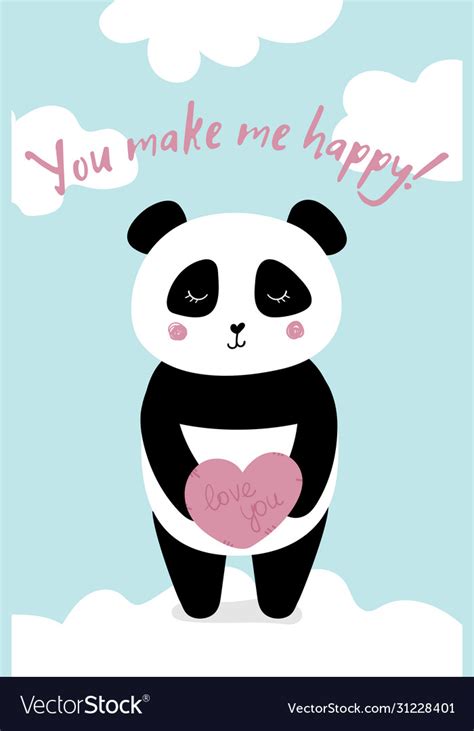 Love Card With Panda You Make Me Happy Royalty Free Vector