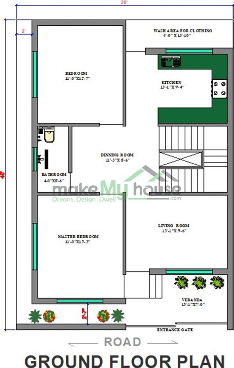 Buy 28x40 House Plan 28 By 40 Elevation Design Plot Area Naksha