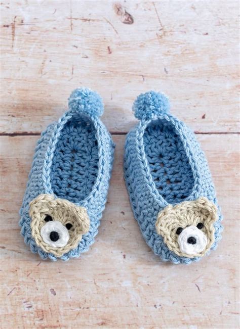 Crochet Easy Baby Shoes With Cute Bear Applique Maisie And Ruth