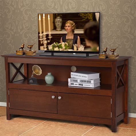 Costway 44” Tv Stand Console Wooden Storage Cabinet Shelf Media Center