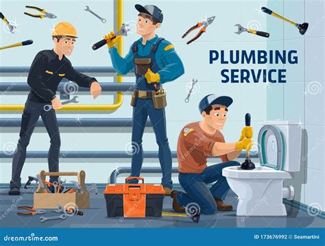 Plumber Workers With Work Tools Stock Vector Illustration Of Handyman