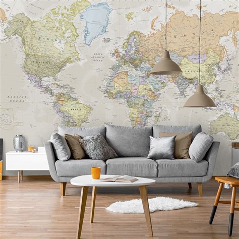 World Classic Wall Map Mural With Images World Map Mural Map Images