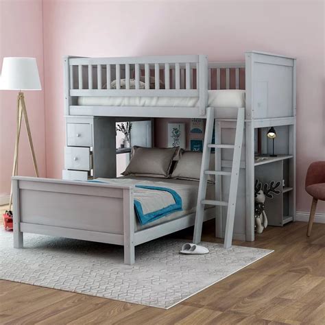 Harriet Bee Henri Twin Over Twin L Shaped Bunk Beds With 4 Drawers