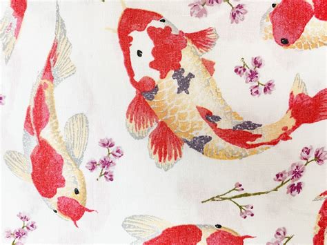 Fabric By The Metre Koi Carp Fish Oriental Print Fabric Etsy Uk