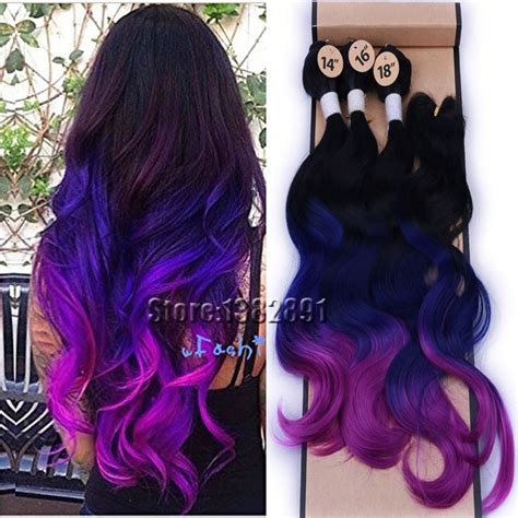 If you like the idea of easing into black and purple hair but want something that lasts a bit longer than one shampoo, consider giving black hair with purple tips a try. 4piece/Lot Black Blue Purple Ombre Hair Extensions ...