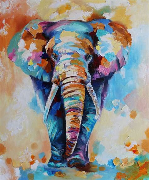 Colorful Elephant Painting Modern Multicolor Animals Art Oil Etsy