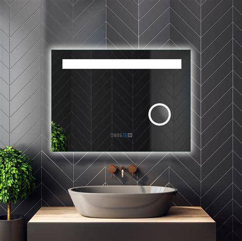 Led Lighted Smart Bathroom Mirror Clock Temperature Magnifying 20x28 32x24 40x24