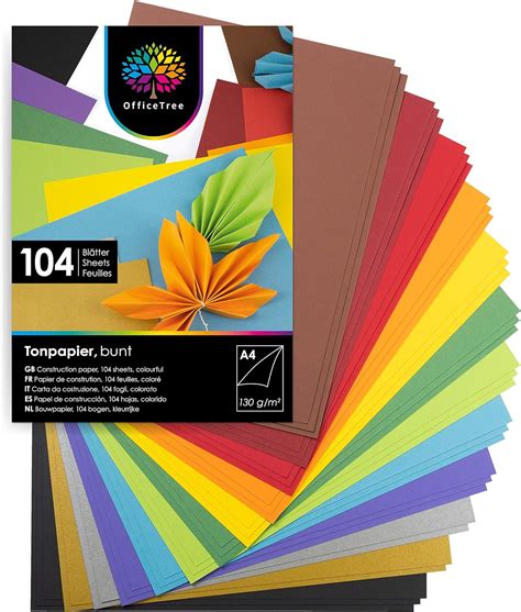 Officetree 104 Sheets Of A4 Coloured Paper Din A4 130 Gm² Craft
