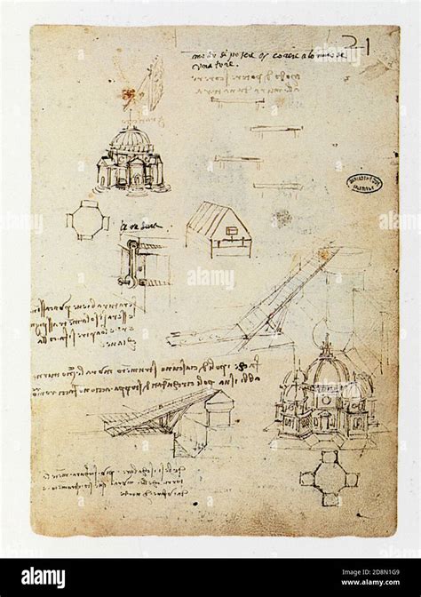 Leonardo Da Vinci Sheet With Plans And Perspective Views Of