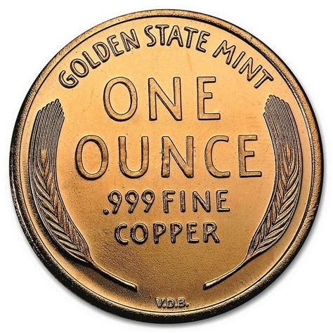 1 Ounce 999 Fine Copper Round Lincoln Wheat Cent Grimm Metals