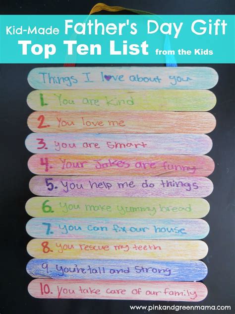 Pink And Green Mama Homemade Fathers Day T Top 10 Things I Love
