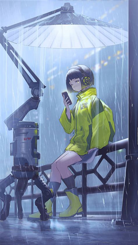 2160x3840 Anime Girl Scifi Umbrella Rain 4k Sony Xperia X