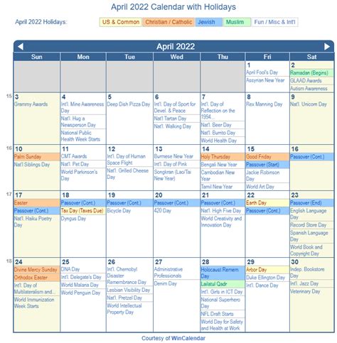 April 2022 Calendar Printable With Holidays