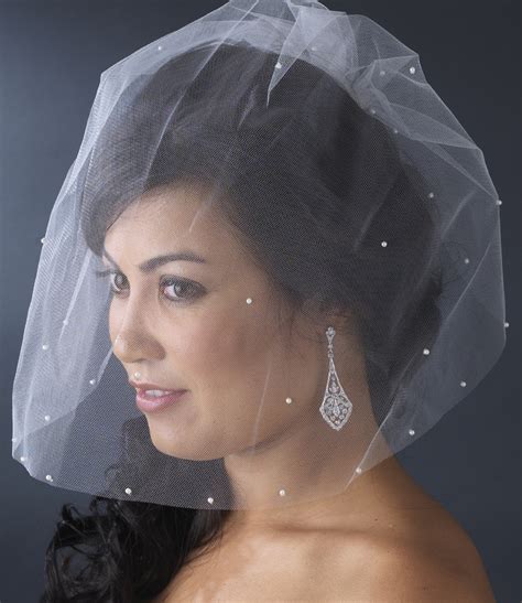 Single Tier Fine Birdcage Face Veil Scattered with Pearls V 501