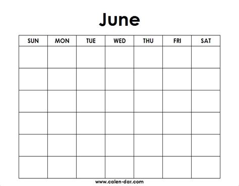 Blank June Calendar Printable Custom June Calendar Template Image