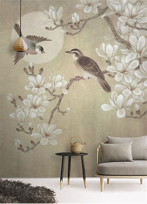Magnolia Flowers Wallpapper 3d Embossed Mural Beautiful Etsy