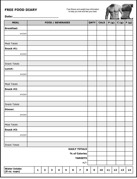 Printable Food And Exercise Log Journal Monthly Calendar Templates
