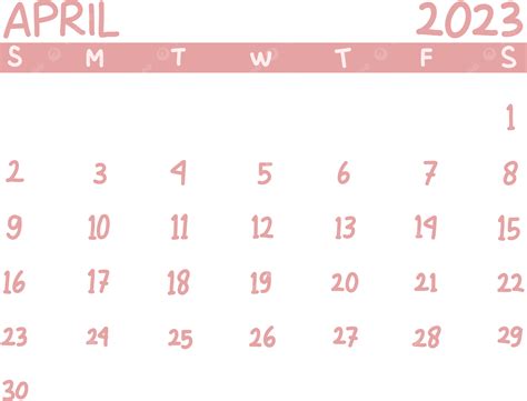 Calendario Rosa Abril 2023 Png Calendario Rosado Abril Png Y Psd