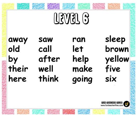 Basic Sight Words In Different Levels Fun Teacher Files
