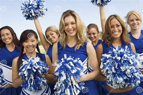 Cheerleaders Holding Pom Poms Stock Image Image Of Hands Confidence