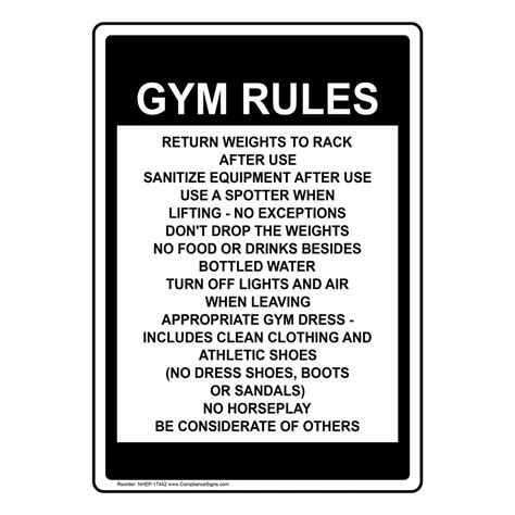 Gym Rules Sign Nhe 17442 Sports Fitness