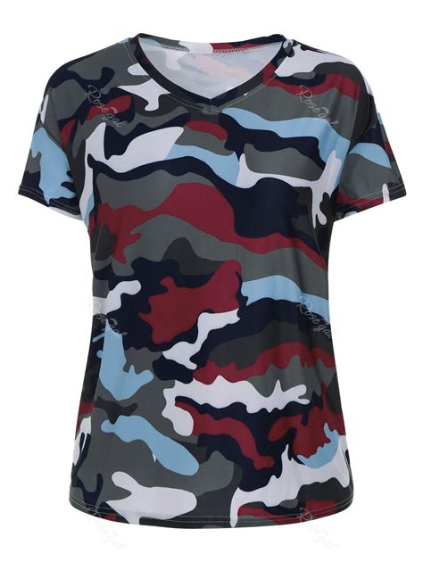 29 Off Plus Size V Neck Camouflage Print T Shirt Rosegal