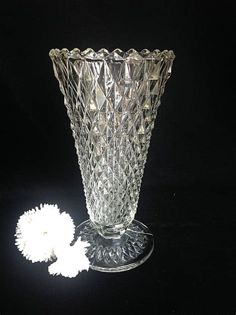 Vintage Indiana Diamond Point Vase 8 Inch Vintage Crystal Glassware Crystal Glassware Vintage