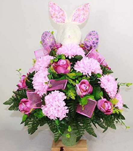 Xl Easter Bunny Artificial Silk Flower Cemetery Bouquet Vase