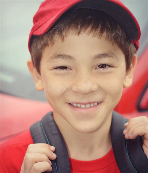 Boy With Red Hat And Shirt Stock Image Image Of Smiling 84251585