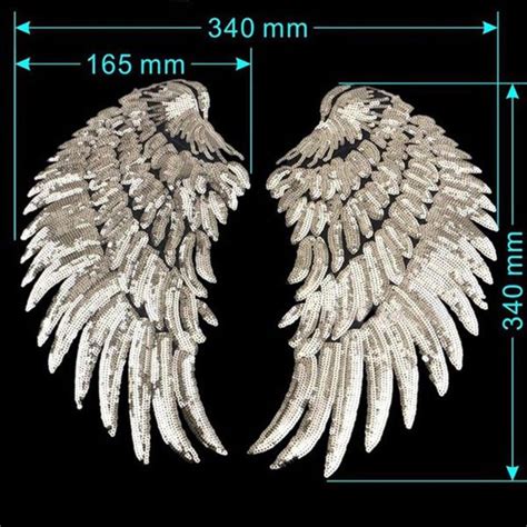 Applique Motif Angel Wings Sequins Iron On Embroidered Patch 1pair