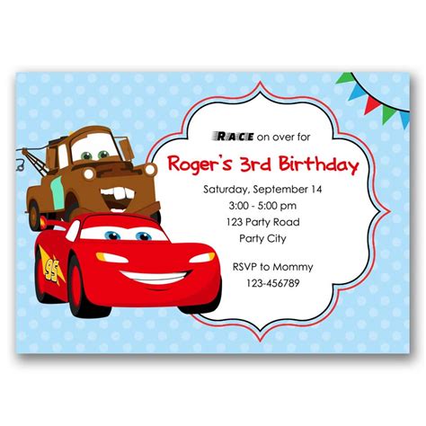 Disney cars lightning mcqueen birthday invitation, set to print two per sheet of 8.5 x 11 inches letter size photographic matte paper or cardstock. Disney Cars Birthday Invitation (Lightning McQueen & Mater ...