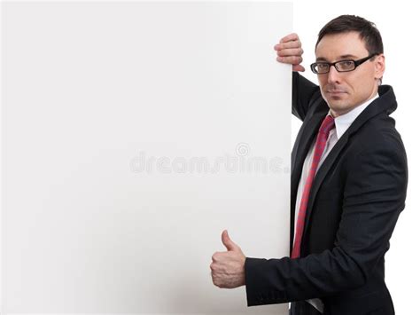 Happy Business Man Showing Blank Signboard Stock Photo Image Of
