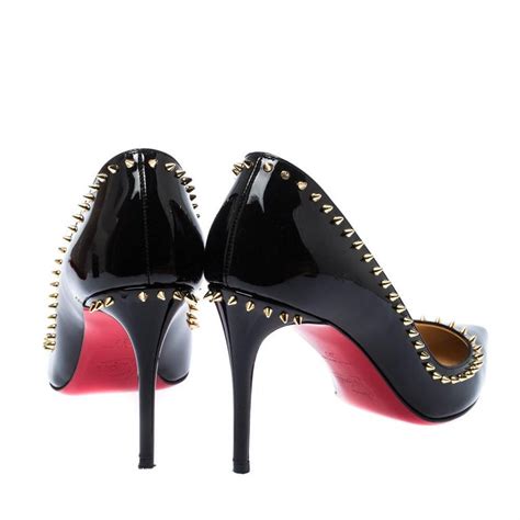 Christian Louboutin Black Patent Leather Anjalina Spike Trim Pointed