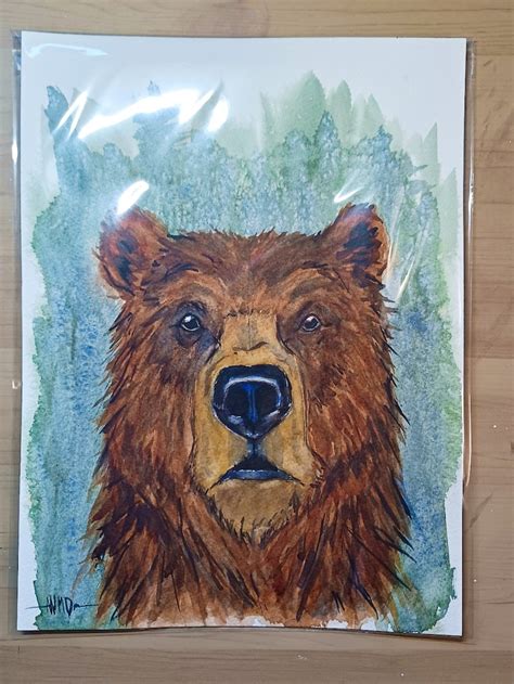 Grizzly Bear Portrait Original Watercolor Painting Mountain Etsy