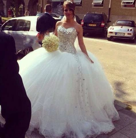 Sweetheart Custom Made Ivorywhite Tulle Big Poofy Ball Gown Crystal