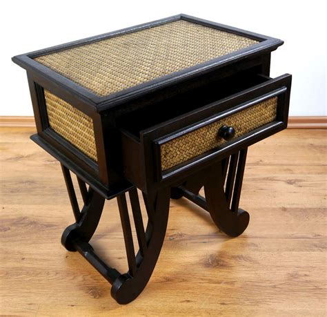 Black nightstands & bedside tables : Asian rattan bedside table Handmade Thai drawer chest ...