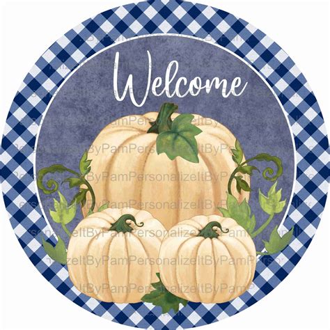 Round Fall Wreath Sign Fall Wreath Signs White Pumpkins Personalize