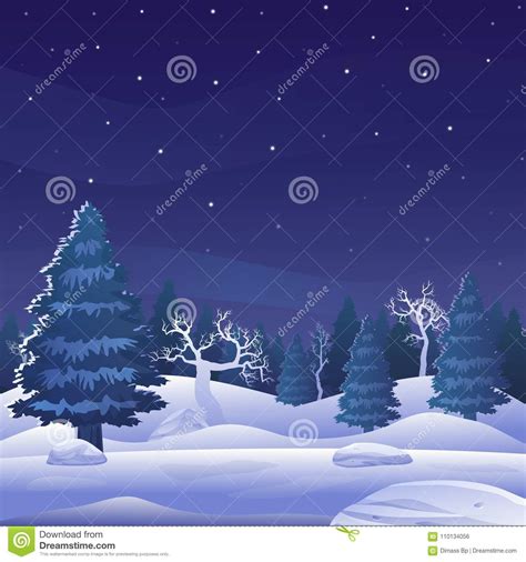 Beautiful Winter Night Forest Landscape Stock Vector