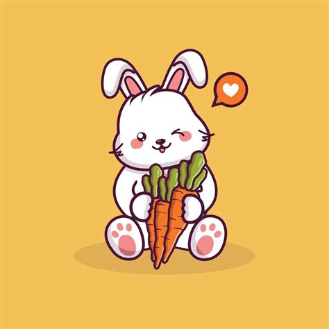 Cute Easter Bunny Cartoon Holding Carrot Cute Rabbit And Carrot Vector