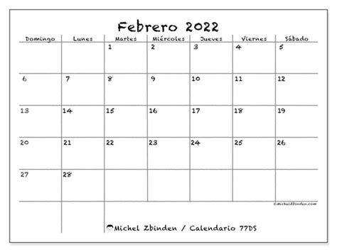 Calendario Febrero De 2022 Para Imprimir “77ds” Michel Zbinden Es