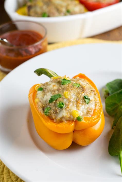 Turkey Cheddar Quinoa Stuffed Peppers Queen Of My Kitchen