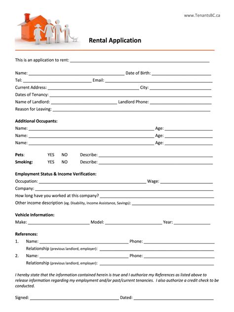 Printable Rental Application Form Bc Printable Forms Free Online