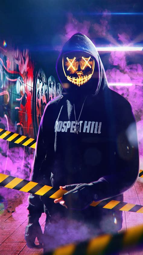 Mask Guy Hoodie Neon 4k Iphone Wallpapers