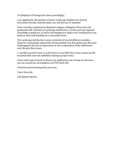 Cv owl's landscape designer cover letter example will guide you to write a cover letter that best highlights your experience and qualifications. Landscape is... Diversity: Cover Letter