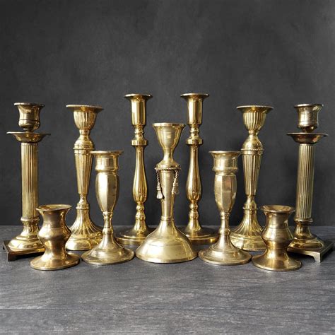 Brass Taper Candle Holders Set Of 11 Polished Mismatched Etsy Candle Holders Brass Tapered