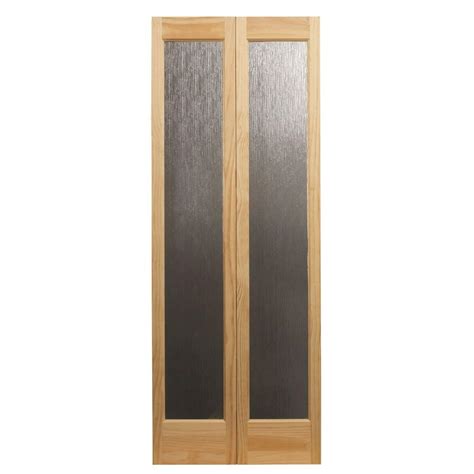 Pinecroft 36 In X 80 In Rain Decorative Glass Wood Pine Interior Bi Fold Door 873930 The