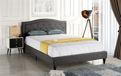 Classic Box Tufted Fabric Bed Frame With Tall Headboard Grey Full