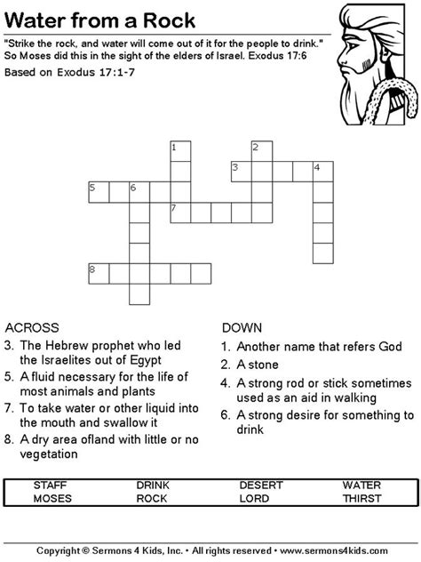Water From A Rock Crossword Puzzle Sunday School Kids Bible Crafts