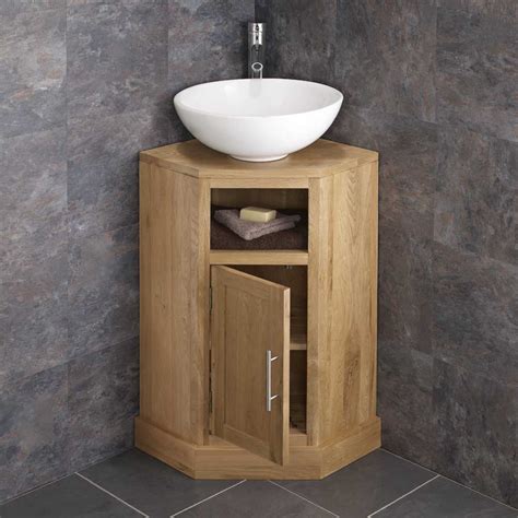 Bathroom basin units add space without cluttering the room. Solid Oak Space Saving Corner Bathroom Freestang Vanity ...