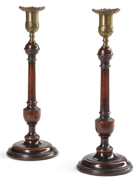 A Pair Of George Iii Turned Mahogany Candlesticks Circa 1770 Style